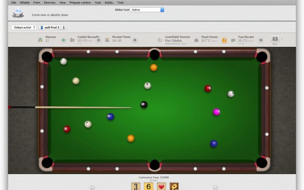 Browser-based 9 Ball Pool game with pool table and numbered balls ready to play