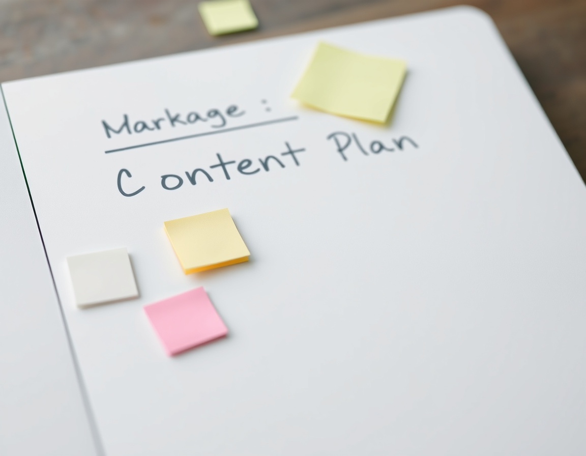 Disorganized notes on a whiteboard showing lack of documented content strategy.