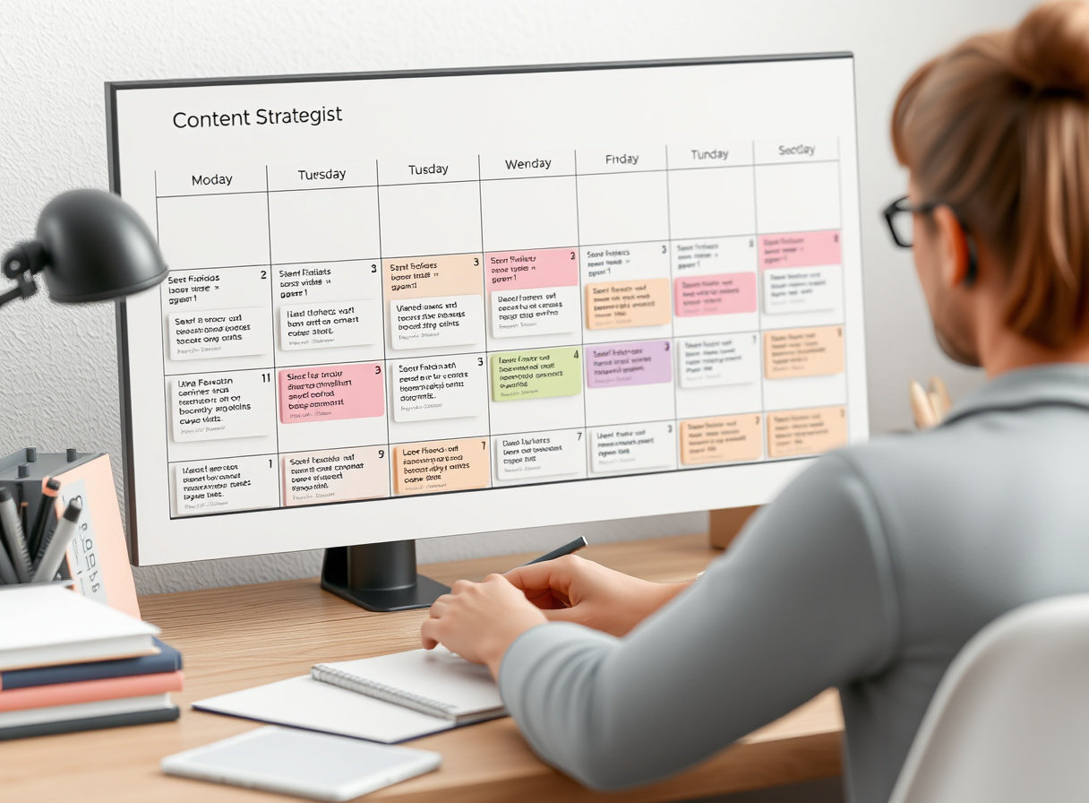 Content strategist creating an editorial calendar with planned pieces mapped to business goals