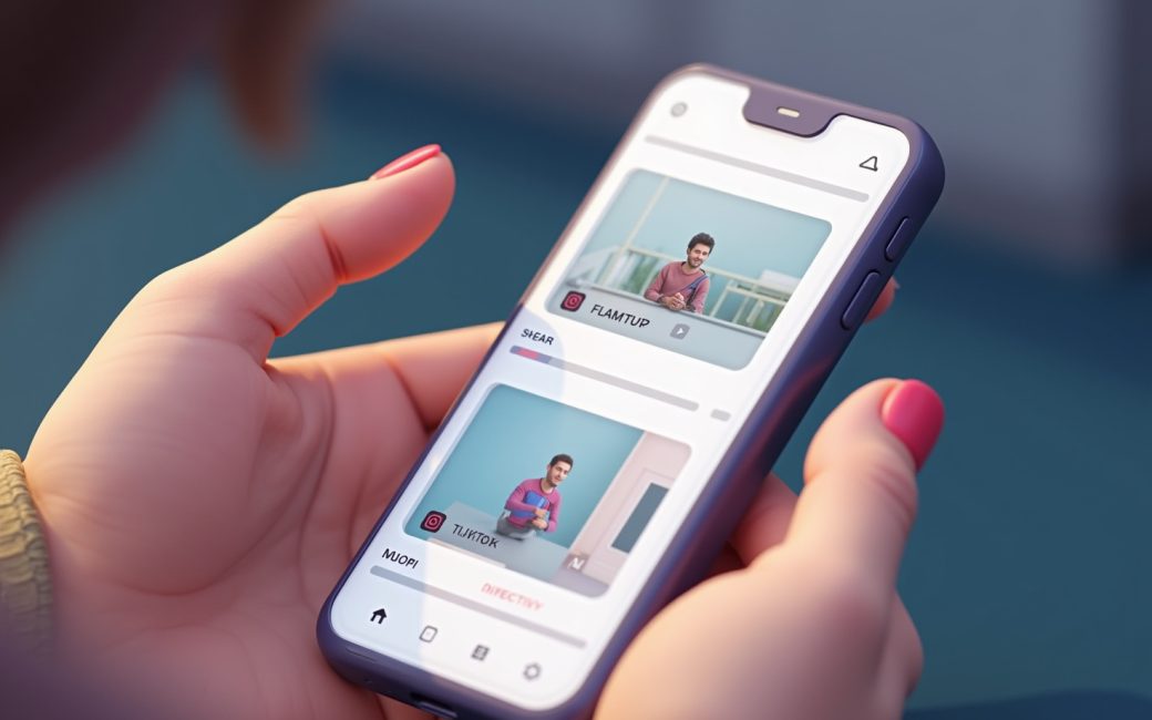 Someone holding a phone while watching videos scroll continuously on a social media app