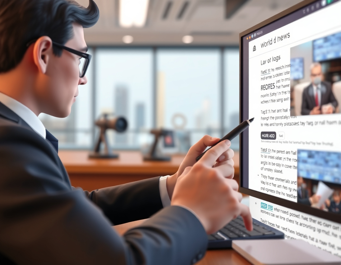 Reporter updating a live news blog with timestamped entries as facts emerge